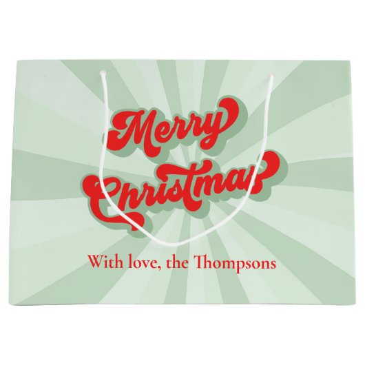 Vrolijk Kerstmis Rood Groen Whimsical Retro Custom Groot Cadeauzakje (Voorkant)