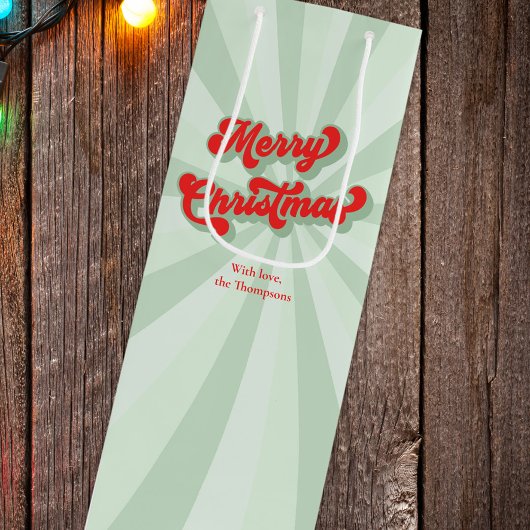 Vrolijk Kerstmis Rood Groen Whimsical Retro Custom Wijn Cadeautas