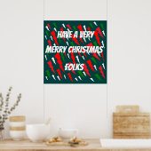 VROLIJK KERSTMIS ROOD GROEN WIT TEKST POSTER (Keuken)