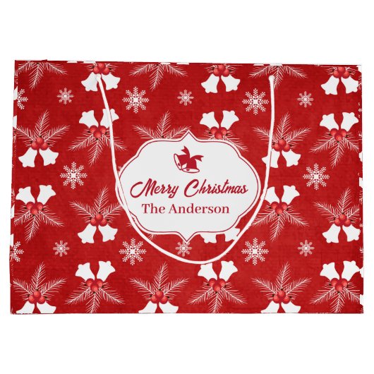 Vrolijk Kerstmis Rood Patroon Kerstbel Groot Cadeauzakje (Achterkant)