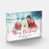 Vrolijk Kerstmis Rood Script Familie Hond Fotoblok (Links)