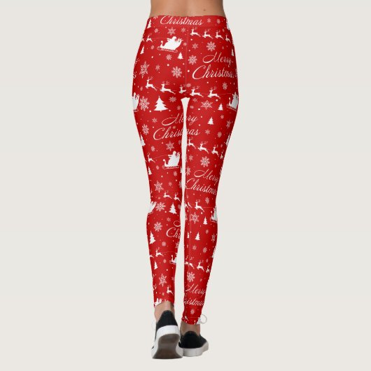Vrolijk Kerstmis Rood & Wit Patroon Lang Leggings (Achterkant)