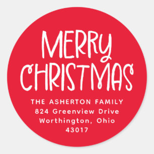 Vrolijk Kerstmis rood wit vakantie retour adres Ronde Sticker