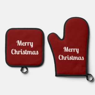 Vrolijk Kerstmis Rood Witte Oven Mitt Keuken Gift Ovenwant & Pannenlap Set