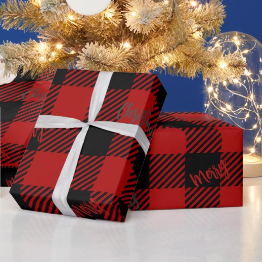 Vrolijk Kerstmis Rood Zwart Buffel Plaid Cadeaupapier (Feestdagen)