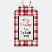 Vrolijk Kerstmis Rood Zwart Wit Plaid Minimaal Cadeaulabel (Voorkant)