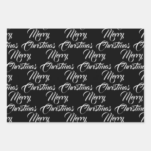 Vrolijk Kerstmis rood zwart wit script elegant Inpakpapier Vel (Voorkant 3)