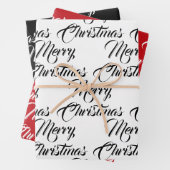 Vrolijk Kerstmis rood zwart wit script elegant Inpakpapier Vel (In situ)