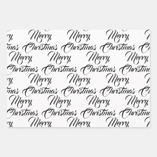 Vrolijk Kerstmis rood zwart wit script elegant Inpakpapier Vel (Voorkant)