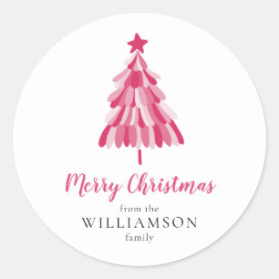 Vrolijk Kerstmis Roze Boom modern Ronde Sticker
