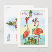Vrolijk Kerstmis Roze Flamingo Hawaïaanse Ananas Aankondigingskaart (Voorkant / Achterkant)