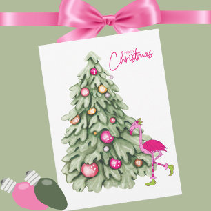 Vrolijk Kerstmis Roze Flamingo Pastel Boom Feestdagenkaart