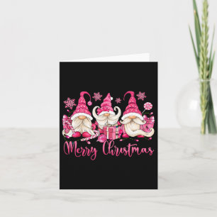 Vrolijk Kerstmis Roze Gnome Xmas Bijpassende Famil Kaart