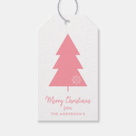 Vrolijk Kerstmis Roze Kerstboom Cadeaulabel
