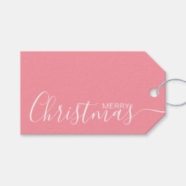 Vrolijk Kerstmis Roze Wit Minimalist Cadeaulabel