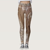 Vrolijk Kerstmis Rustiek Houten Patroon Sneeuwvlok Leggings (Voorkant)