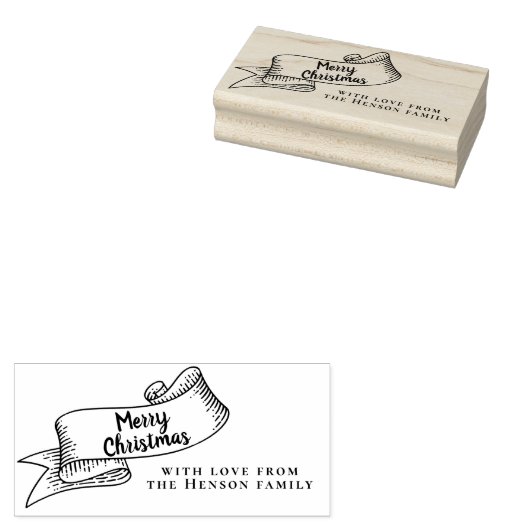 Vrolijk Kerstmis Rustiek Lint Familie Groet Rubberstempel (Gestempeld)