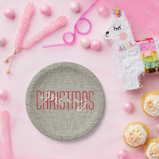 Vrolijk Kerstmis rustieke Textuur | Vakantie Papieren Bordje (Feest)