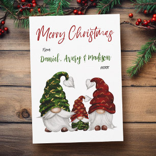 Vrolijk Kerstmis Rustieke Waterverf Gnome Familie Feestdagenkaart