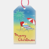 Vrolijk Kerstmis Santa Hat Whimsical Beach Scène Cadeaulabel (Voorkant)
