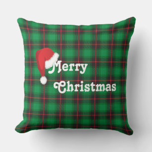 Vrolijk Kerstmis Santa hoed Plaid Tartan Patroon Kussen