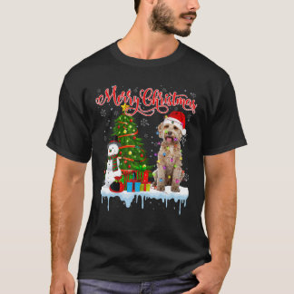 Vrolijk Kerstmis Santa Labradoodle Licht Kerstboom T-shirt