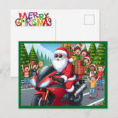 Vrolijk Kerstmis Santa Motorcycle briefkaart (Voorkant / Achterkant)