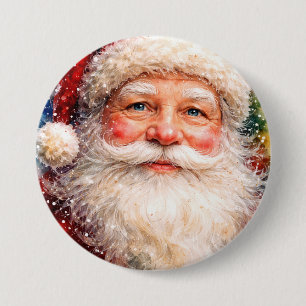 Vrolijk Kerstmis Santa Portret Ronde Button 7,6 Cm