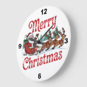 Vrolijk Kerstmis Santa Sleigh Rendier Grote Klok (Hoek)