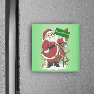 Vrolijk Kerstmis Santa Tree Kleine Dieren Sneeuw Magneet
