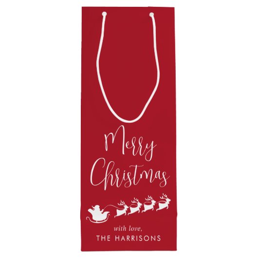 Vrolijk Kerstmis Santas Sleigh Rood Wijn Cadeautas (Achterkant)