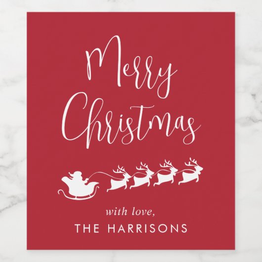 Vrolijk Kerstmis Santas Sleigh Rood Wijn Etiket (Enkel label)