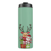 Vrolijk Kerstmis schattig cartoon rendier sneeuwpo Thermosbeker (Voorkant)