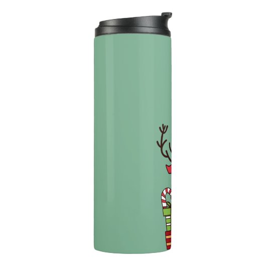 Vrolijk Kerstmis schattig cartoon rendier sneeuwpo Thermosbeker (Gedraaid links)