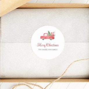 Vrolijk Kerstmis Schattigee Waterverf Rode Vrachtw Ronde Sticker