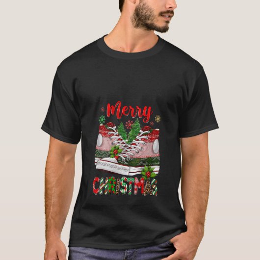 Vrolijk Kerstmis Schoen en Xmas Boom Lights Holly T-shirt (Voorkant)
