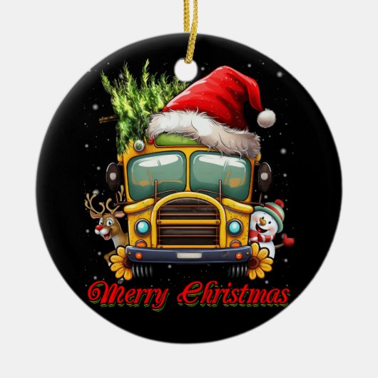 Vrolijk Kerstmis School Bus Driver X-mas Snowman R Keramisch Ornament (Voorkant)