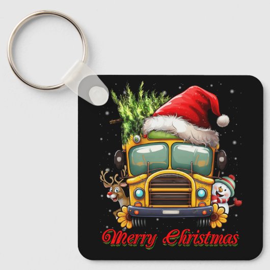 Vrolijk Kerstmis School Bus Driver X-mas Snowman R Sleutelhanger (Voorkant)