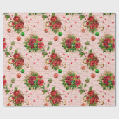 Vrolijk Kerstmis Script Bauble Goud Roze Rozen Cadeaupapier (Vlak)