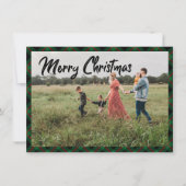 Vrolijk Kerstmis Script Navy Plaid Foto Vakantie Notitiekaartje (Voorkant)