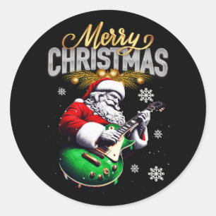 Vrolijk Kerstmis Sinterklaas Rocker Gitaar Speler Ronde Sticker