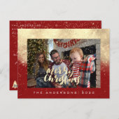 Vrolijk Kerstmis Sneeuw Rood Goud Foto Glitter Von Briefkaart (Voorkant / Achterkant)