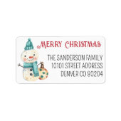 Vrolijk Kerstmis Sneeuwman Terugkeer Naam Adres Etiket (Voorkant)