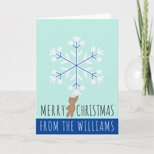 Vrolijk Kerstmis Sneeuwvlok Teddy Bear Naam Kaart (Voorkant)