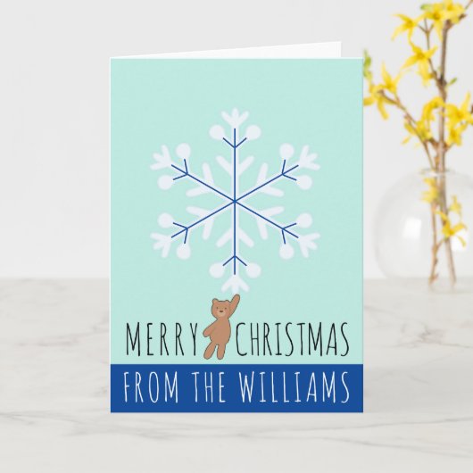 Vrolijk Kerstmis Sneeuwvlok Teddy Bear Naam Kaart (Gele Bloem)