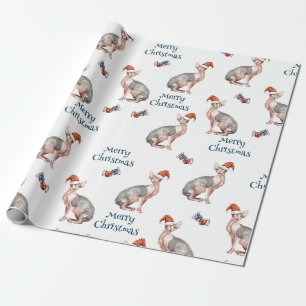 Vrolijk Kerstmis Sphynx Haarloze Kat Santa Hoed Cadeaupapier