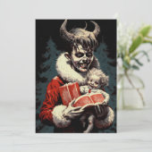 Vrolijk Kerstmis Spooky Horror Duivel Jongen Feestdagenkaart (Staand voorkant)