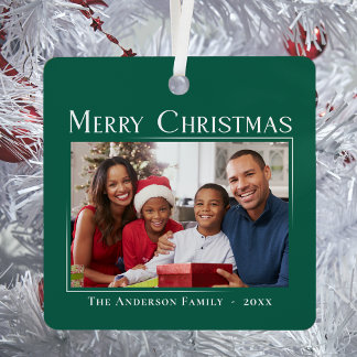 Vrolijk Kerstmis Stijlvolle Elegante Familie Foto Metalen Ornament