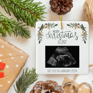 Vrolijk Kerstmis Tante Ultrasound Foto Keramisch Ornament