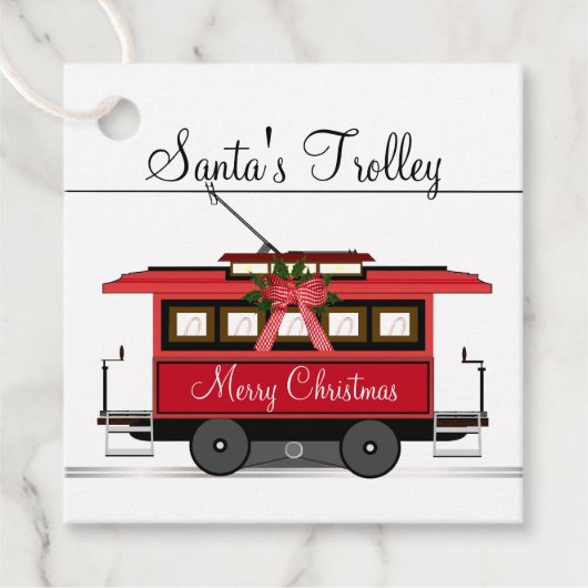 Vrolijk Kerstmis Tram Trolley Streetcar Bedankjes Labels (Voorkant)